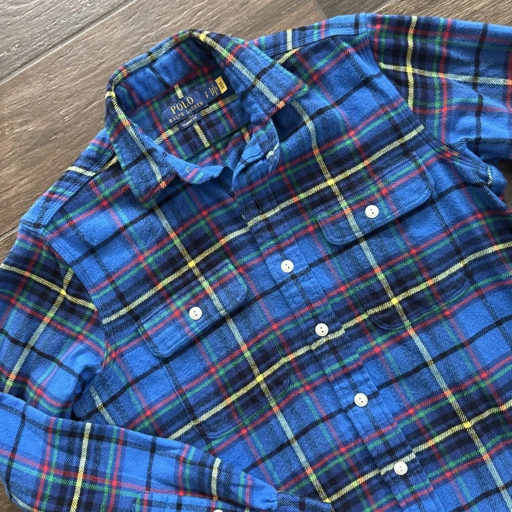 Polo Ralph Lauren Flannel Shirt Men S Blue Tartan Plaid Classic Fit Workshirt